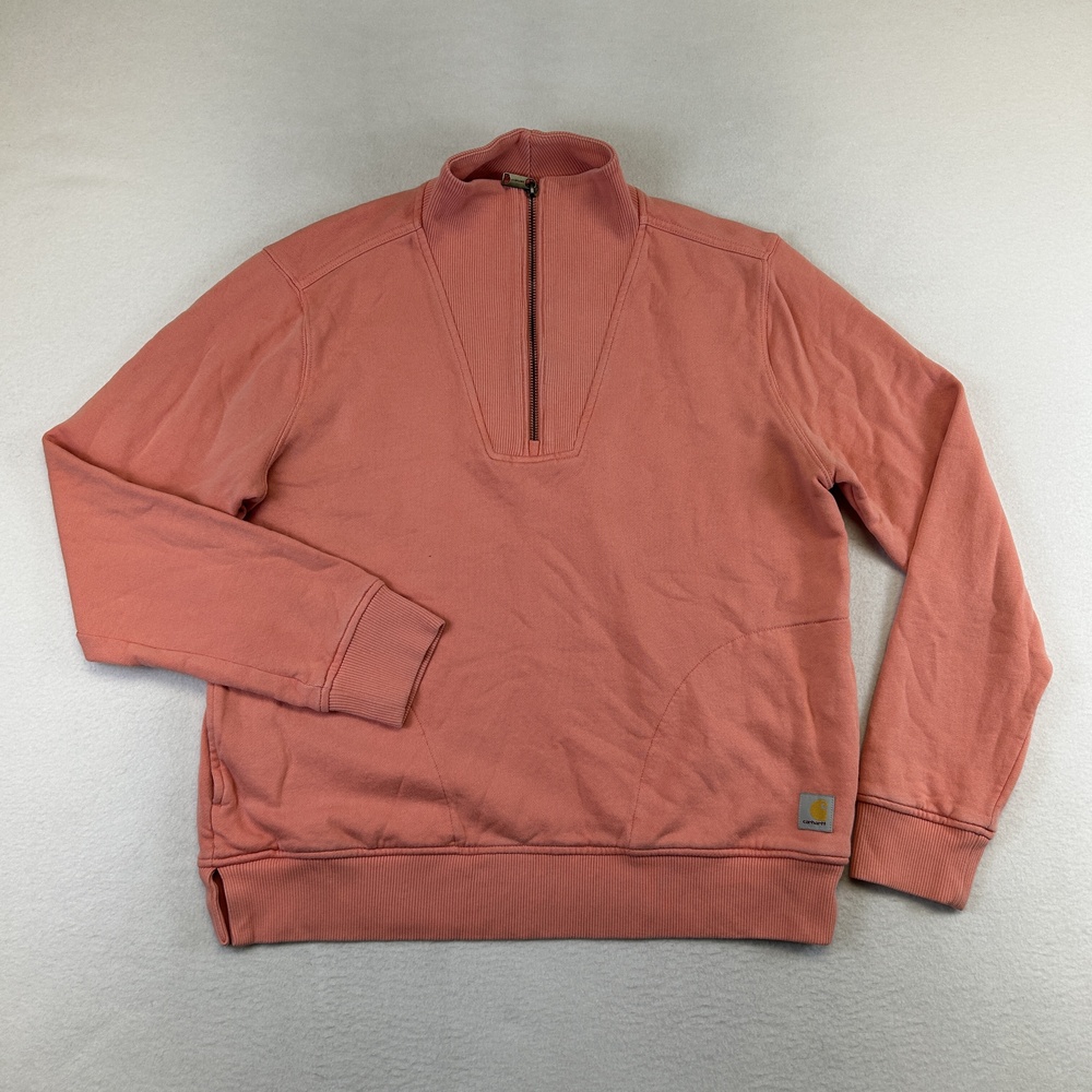 Carhartt TENCEL Fiber Sweatshirt Womens M Pink 1/4 Zip Mock Neck Relaxed Fit